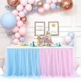 6ft Pink and Blue Tulle Table Skirt for Gender Reveal Tutu Table