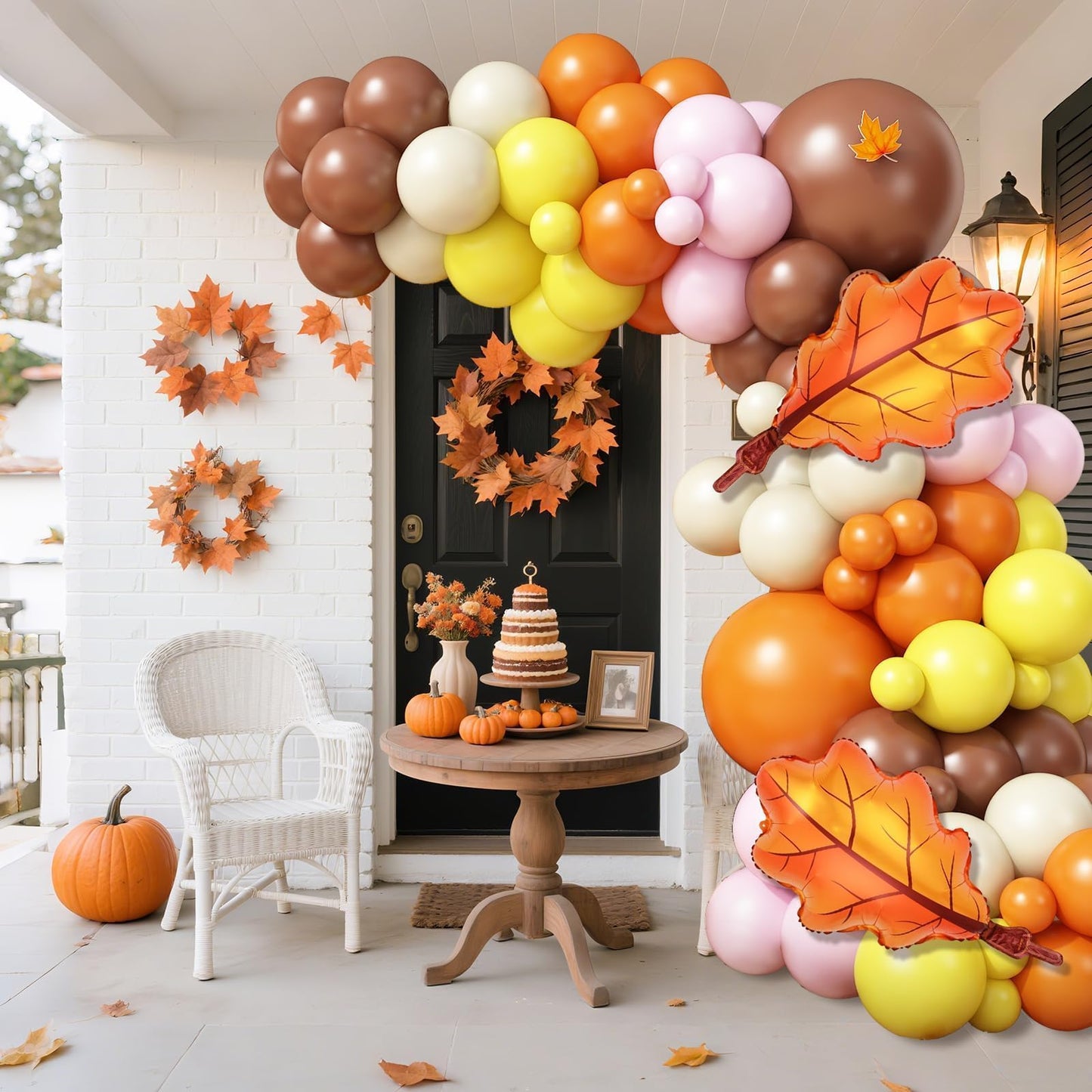 Fall Pink Balloons Garland Arch Kit, Orange Brown White Pink Yellow