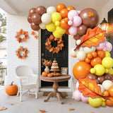 Fall Pink Balloons Garland Arch Kit, Orange Brown White Pink Yellow