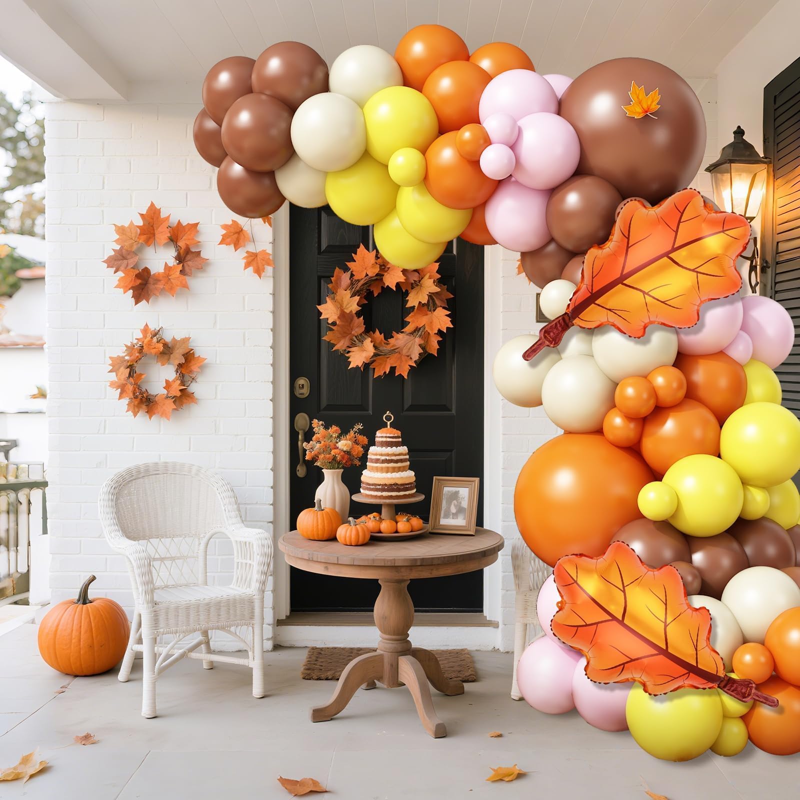 Fall Pink Balloons Garland Arch Kit, Orange Brown White Pink Yellow