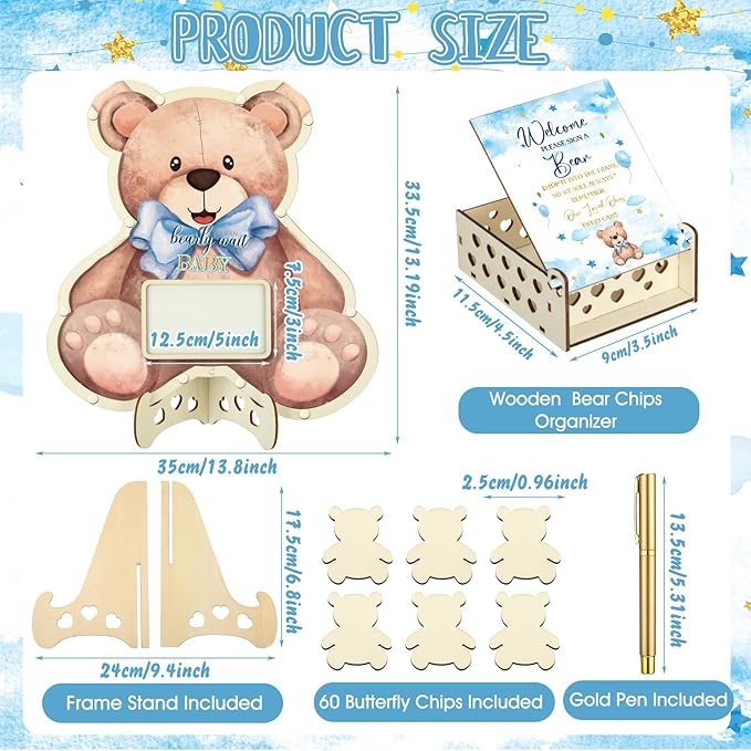 63 Pcs Bear Baby Shower Guest Book Alternatives Set Baby Shower
