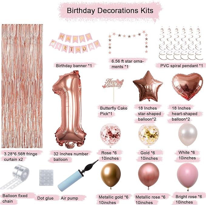 1st Birthday Decorations For Baby Girls 1 Year Old Happy Birthday
