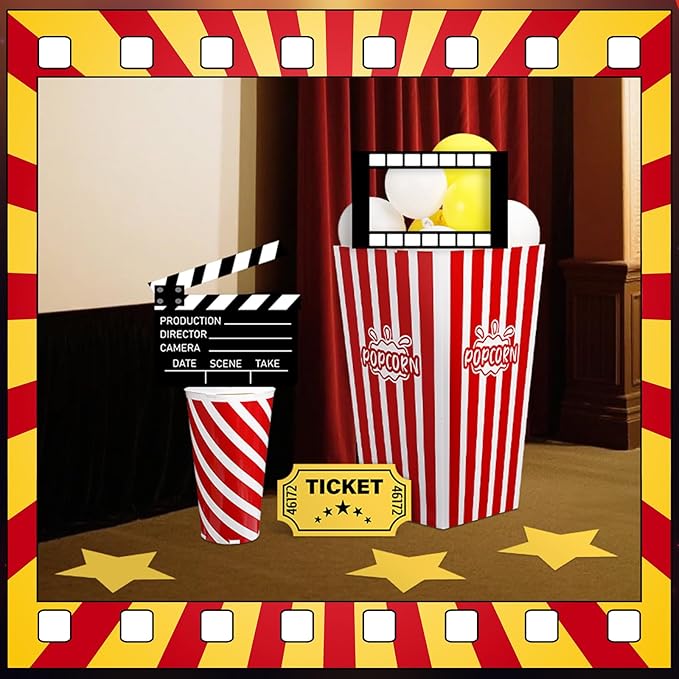 38 Pcs Movie Night Decorations Popcorn Box with Balloons 3D Fake
