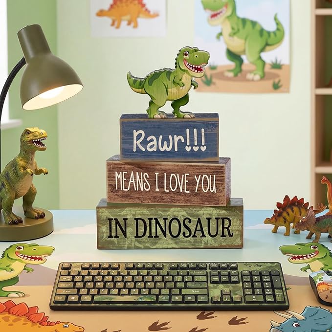 4 Pcs Dinosaur Table Decorations Wooden Dinosaur Decor Dino Safari
