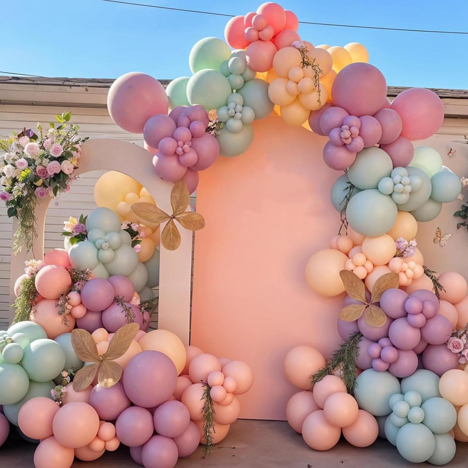 Pastel Balloon Arch Kit,122Pcs Pink Blue Yellow Purple Metallic Gold