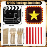 72 Pcs Movie Night Party Supplies Paper Plates Napkins Forks