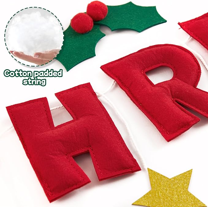 Merry Christmas Banner with Red Berries And Leaves Christmas Banner