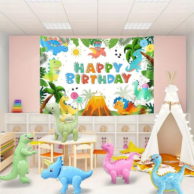 5 Pack Self Standing 3D Dinosaur Balloons Pastel Foil Balloons