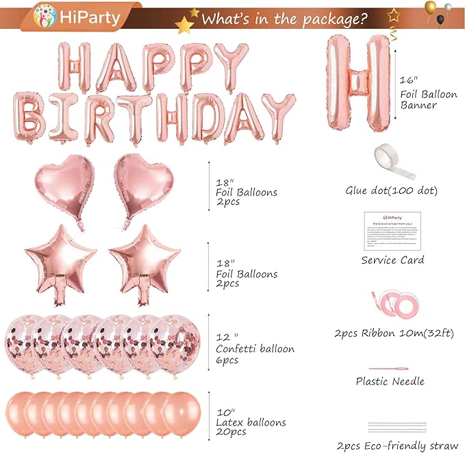 52 Pcs Rose Gold Birthday Decorations Rose Gold Balloons Happy