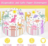 Pastel Dinosaur Plates and Napkins Girl Dino Pink & Purple Three Rex