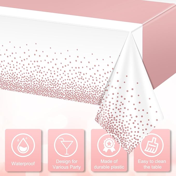 1Pcs White and Rose Gold Tablecloth Party Decorations,Plastic White