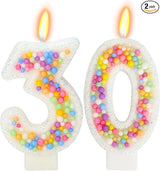 30th Birthday Candle for Cake, Colorful Macaron Numeral Candles for Wo