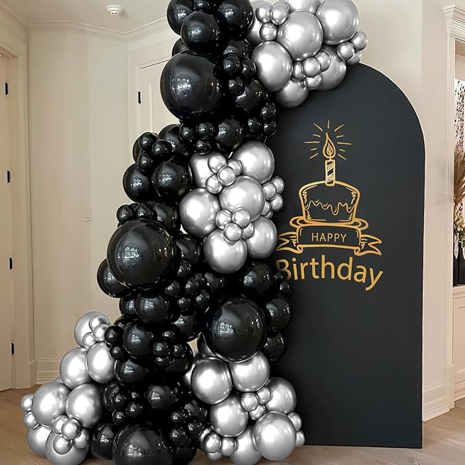 100pcs Black and Silver Balloons 12 Inch Metallic Silver and Black