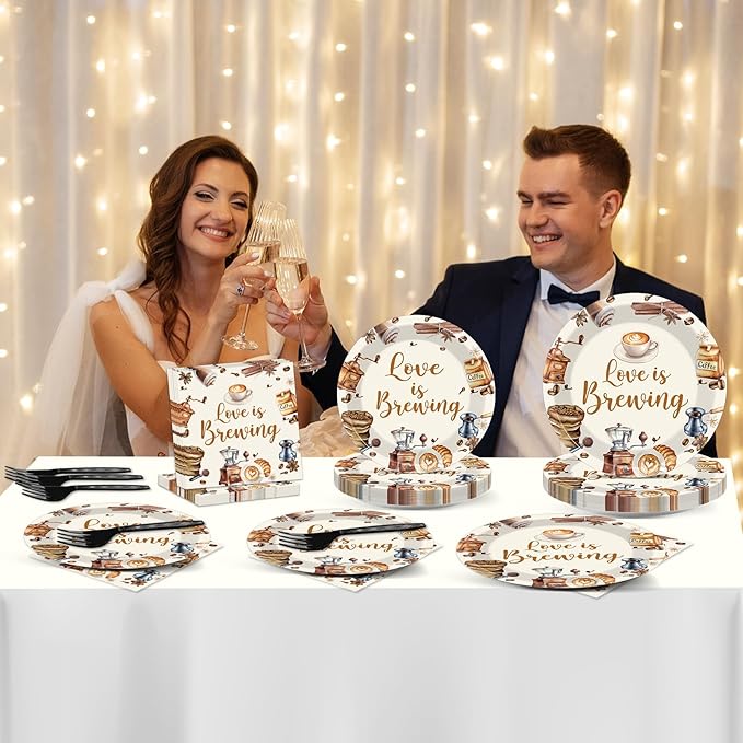 96Pcs Love Is Brewing Party Decorations Bridal Shower Tableware