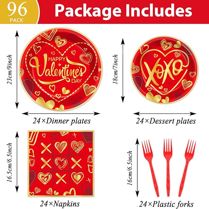 96 Pcs Valentine's Day Party Plates and Napkins Party Supplies