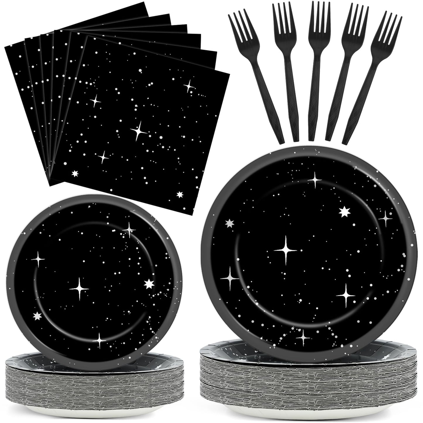 Qyeahkj 200Pcs Stars Birthday Party Decorations Galaxy Plates and