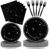 Qyeahkj 200Pcs Stars Birthday Party Decorations Galaxy Plates and