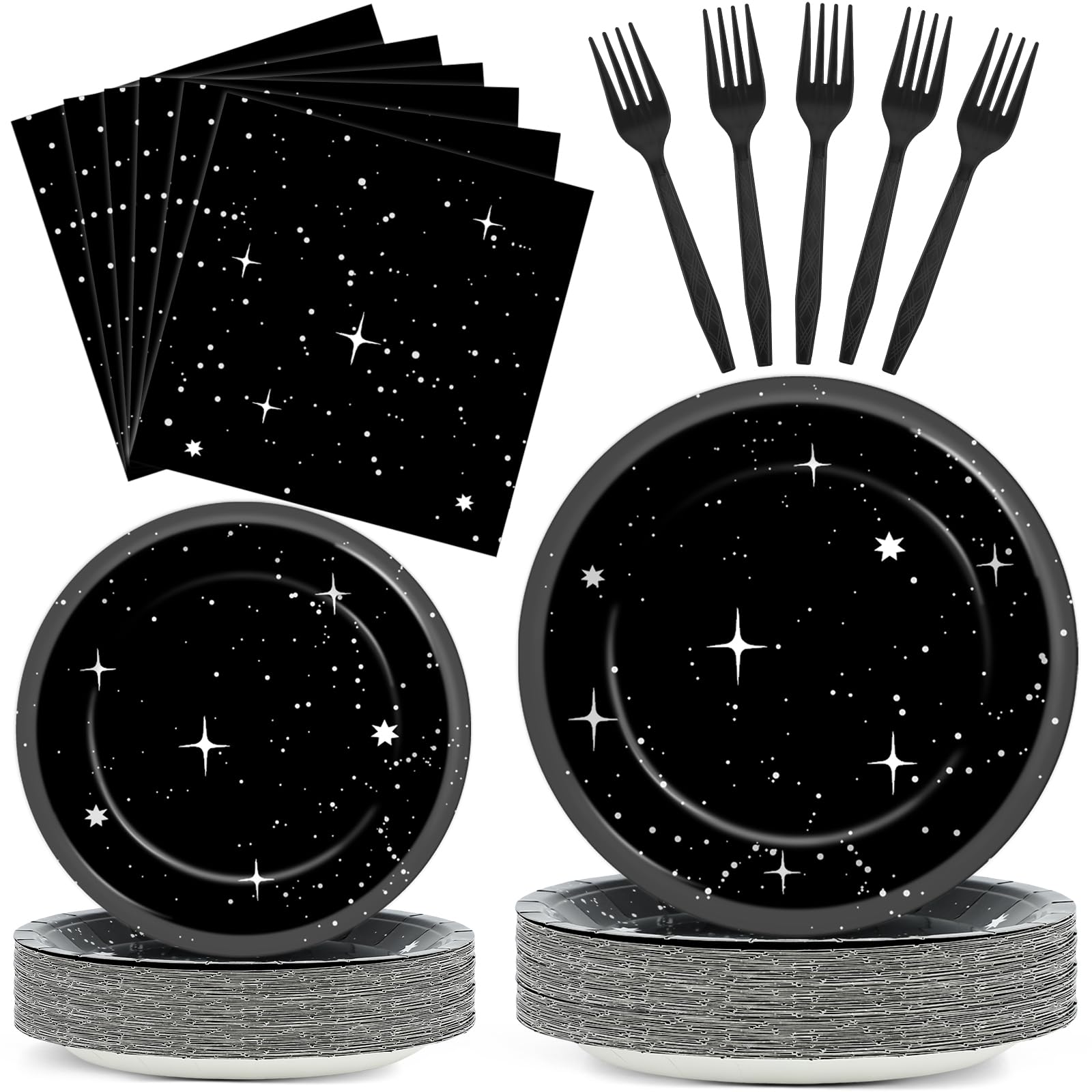 Qyeahkj 200Pcs Stars Birthday Party Decorations Galaxy Plates and