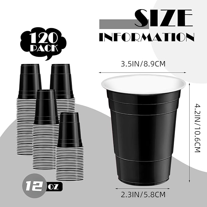 120 Pcs Black Plastic Cups Halloween plastic Disposable cups 12 oz