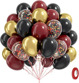60pcs 12inch Black Burgundy and Gold Balloons, with Gold Red Black