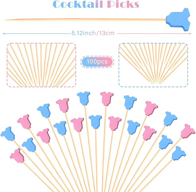 100Pcs Baby Gender Reveal Cocktail Picks Boy or Girl Theme Decor