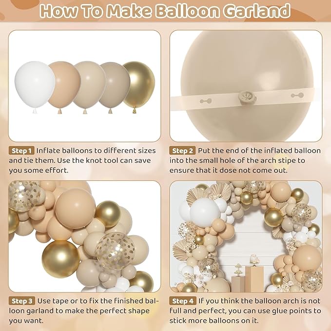 Ouddy Party White Sand Gold Balloon Arch Garland Kit, Different Sizes