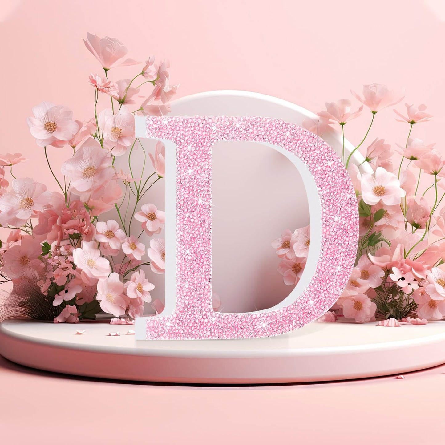 Qunclay Pink Crystal Diamond Letter Wall Decor, Glitter Wooden Bling