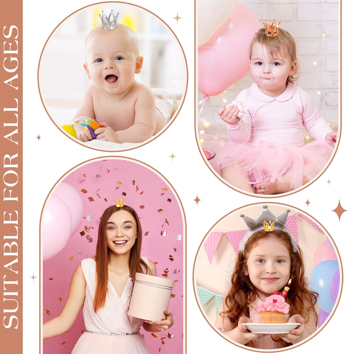 24 Pcs Crown Cake Topper Mini Baby Crown Tiny Queen Small Alloy Multi 