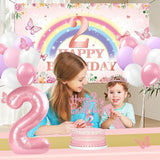 2nd Birthday Decorations for Girl 47pcs Pink Flower Rainbow Banner