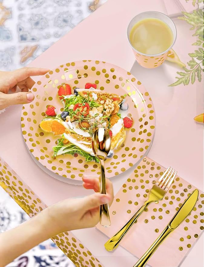 141 Pieces Pink Gold Party Supplies Party Dinnerware Sets Include