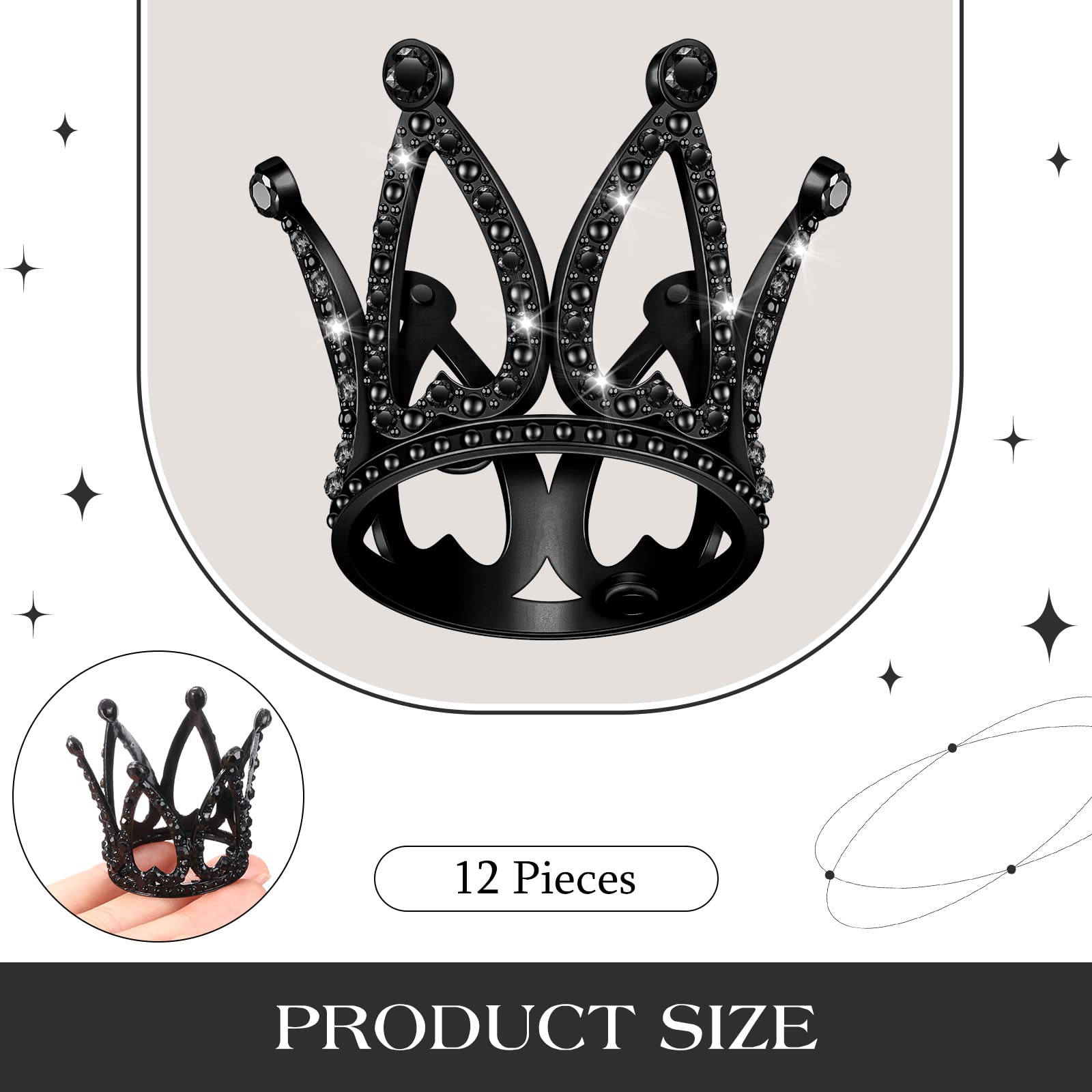 12 Pcs Crown Cake Topper Mini Baby Crown Tiny Queen Small Alloy Black