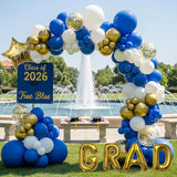 Graduation Balloon Arch Kit 128Pcs Blue White and Gold Balloon