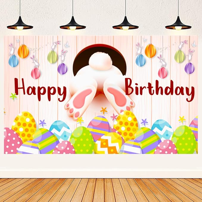 Easter Themed Happy Birthday Party Decorations Rabbit Egg Backdrop