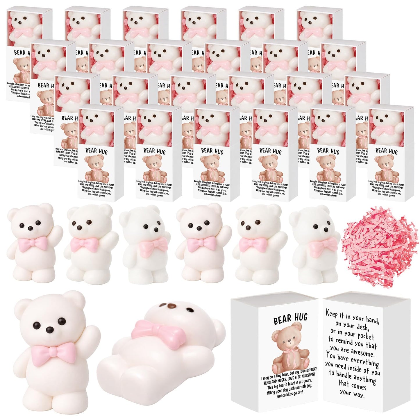Wettarn 24 Sets Bear with Pink Bow Gifts Cute Stress Balls with Bear
