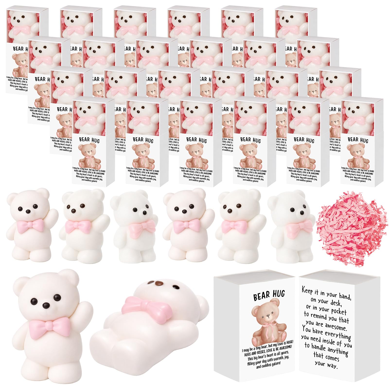 Wettarn 24 Sets Bear with Pink Bow Gifts Cute Stress Balls with Bear