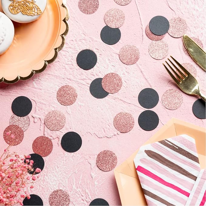 Rose Gold Glitter and Black Confetti Table Decoration for Valentine's