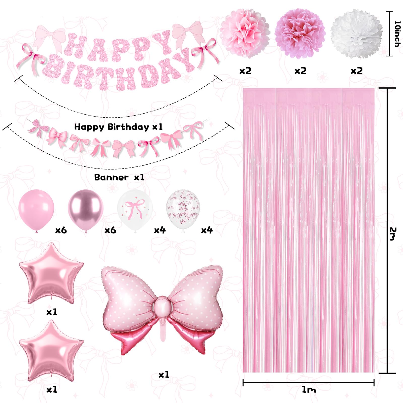 Pink Bow Birthday Party Supplies,Coquette Birthday Decorations