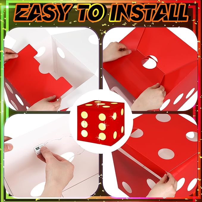 12 Pcs Large Dice Favor Boxes with Light 11.8 Inch Casino Party