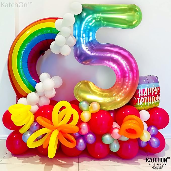 KatchOn, Giant Rainbow 5 Balloon Number - 40 Inch | Number 5 Balloons