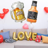 Whiskey Bottle & Beer Cup Balloons (4), Aluminum Foil, Unisex,