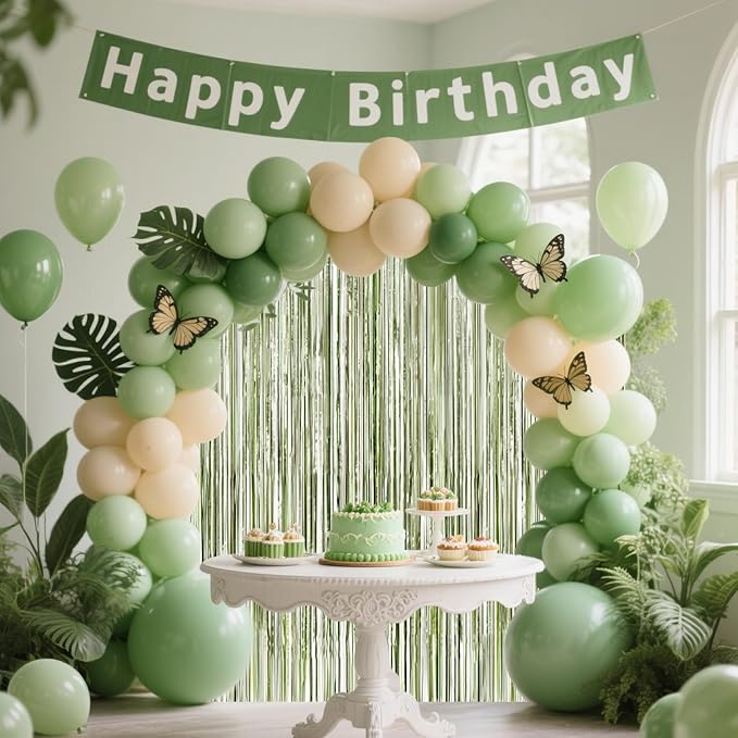 4 Packs Sage Green Foil Fringe Curtain, Light Green Glitter Metallic