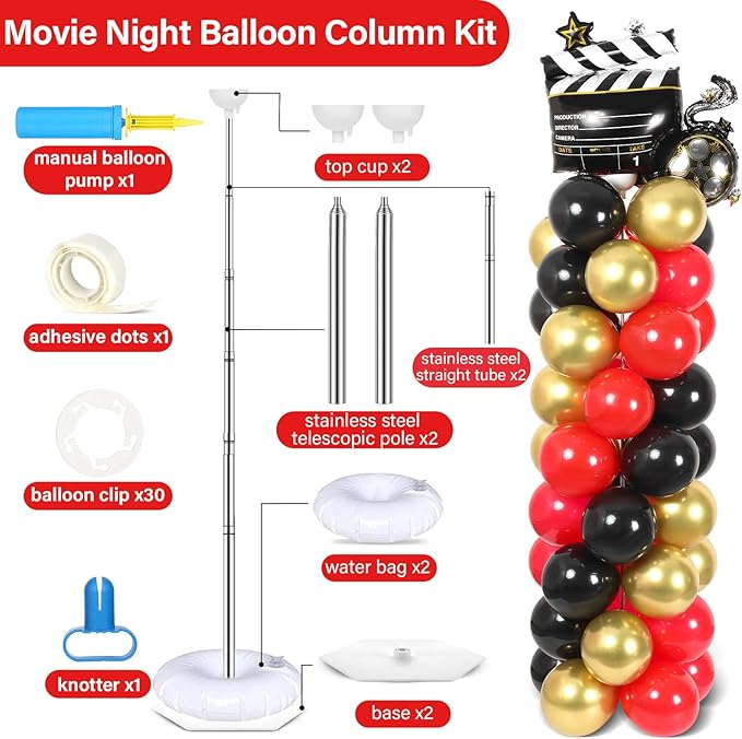2 Sets Movie Night Balloon Column Stand Kit With 102 Popcorn