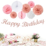Light Pink Rose Gold Birthday Garland Party Decorations 14pcs Happy