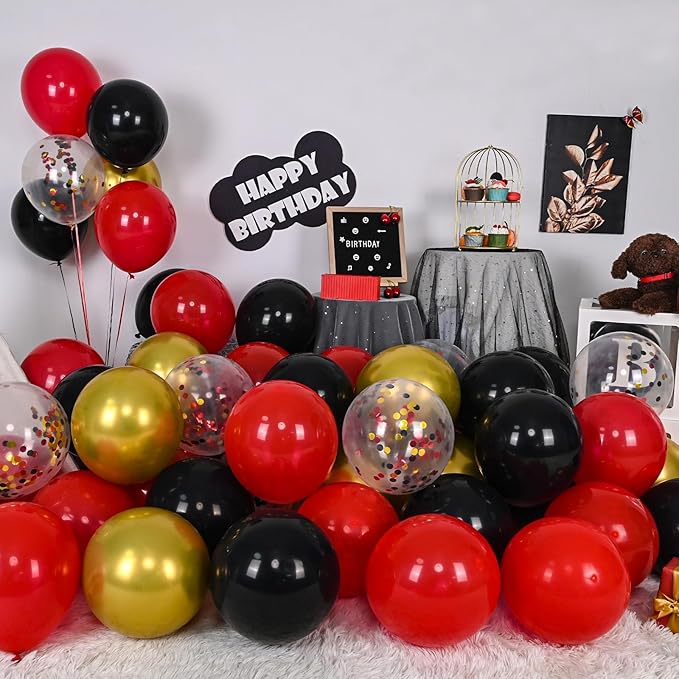 Red and Black Balloon, 60 Packs 12 Inch Red Black and Gold Balloon,