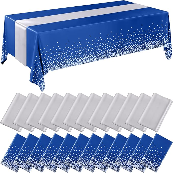 Breling 24 Packs Navy Blue and Silver Disposable Plastic Tablecloths