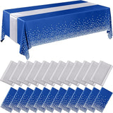 Breling 24 Packs Navy Blue and Silver Disposable Plastic Tablecloths