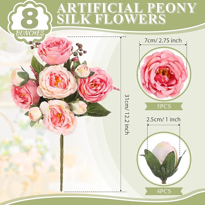 8 Bundles Artificial Peonies Flowers Boho Faux Flowers Arrangements #1