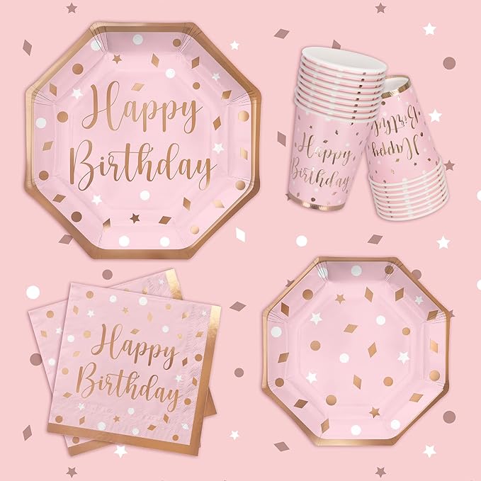 Rose Gold Birthday Party Supplies Disposable Paper Plates Napkins