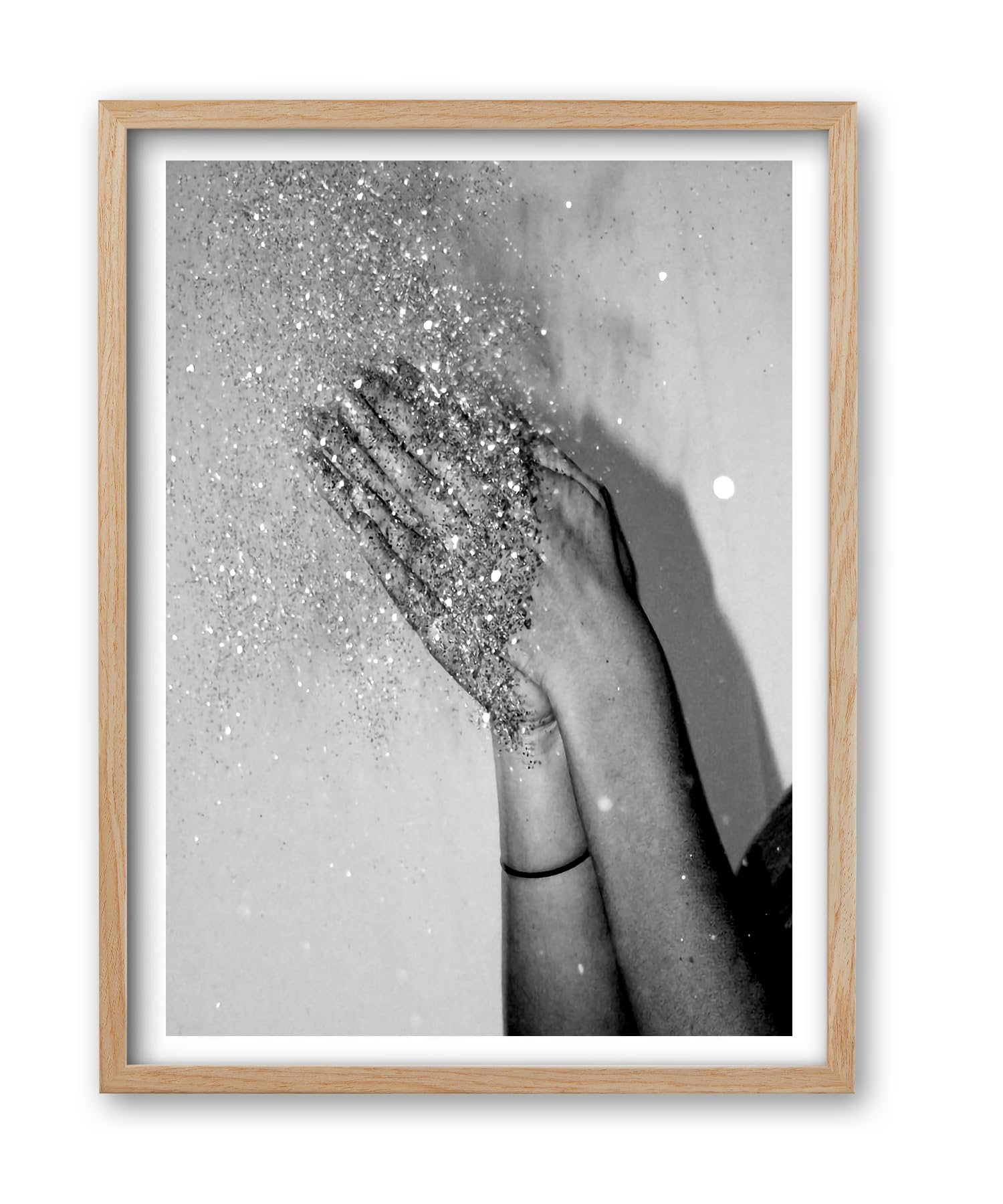 iHery Natural OAK Wood Framed Disco Party Glitter Hands Wall Art,
