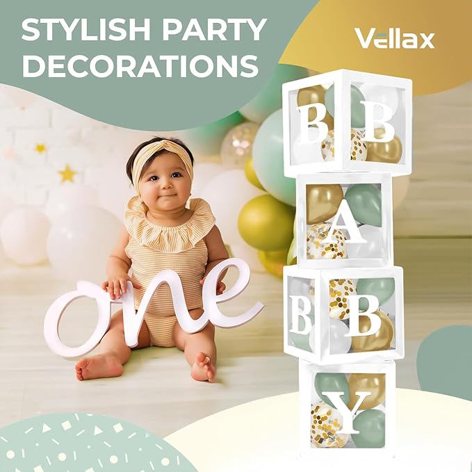 Baby Shower Boxes with Letters White Boxes with Sage Green Gold Gold